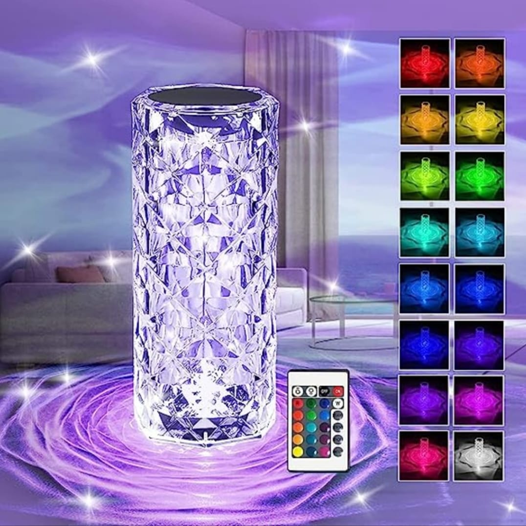 Rechargeable Rose Diamond Table Lamp with Wireless Remote – 16 RGB Colors & Elegant Glow - Image 2