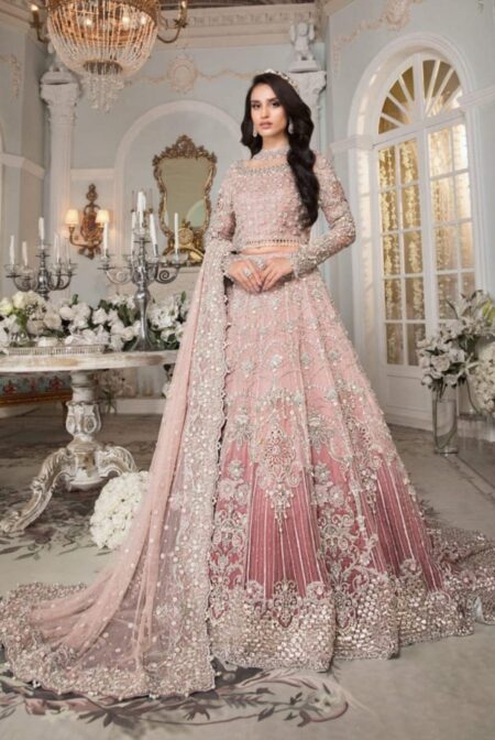 MariaB Inspired Bridal Tie & Dye Net Frock with Heavy Embroidery & Dupatta