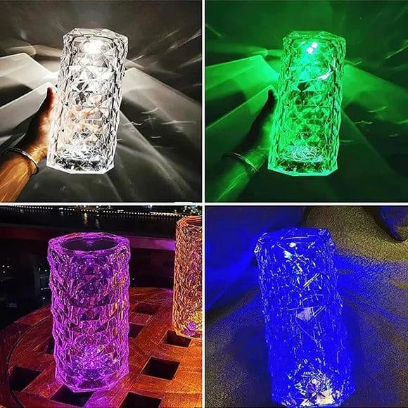 Rechargeable Rose Diamond Table Lamp with Wireless Remote – 16 RGB Colors & Elegant Glow