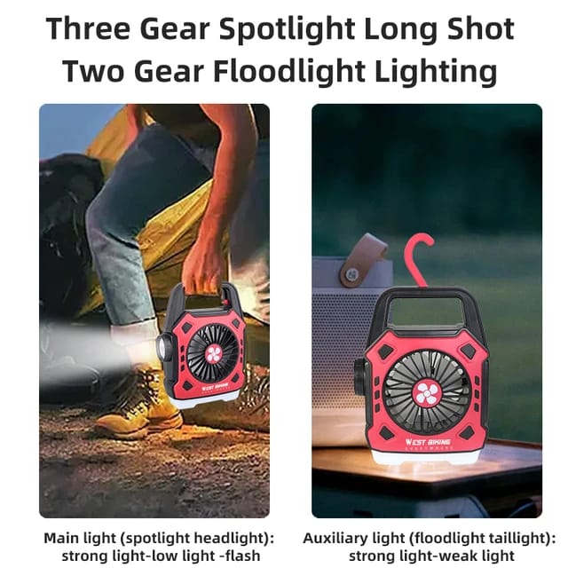 Rechargeable Personal Desk Fan for Camping with LED Light & Carry Handle - Image 2