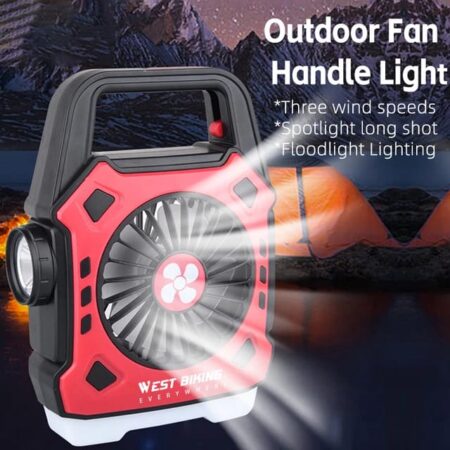 Rechargeable Personal Desk Fan for Camping with LED Light & Carry Handle