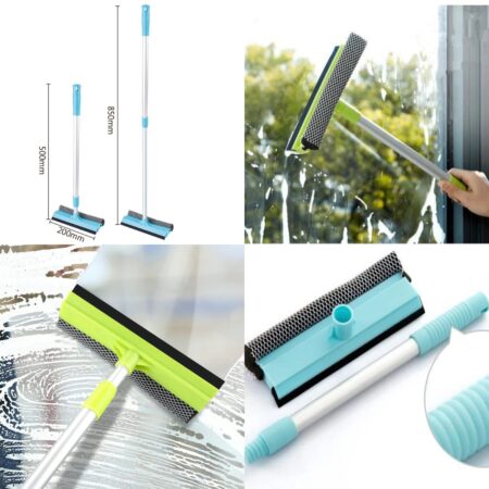 2-in-1 Window Cleaning Wiper – Adjustable Long Handle Glass Cleaner