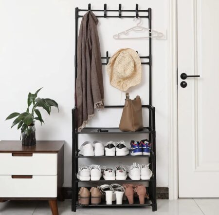 4-Layer Multi-Function Shoes Rack with Hanger – Clothes Storage Organizer for Living Room